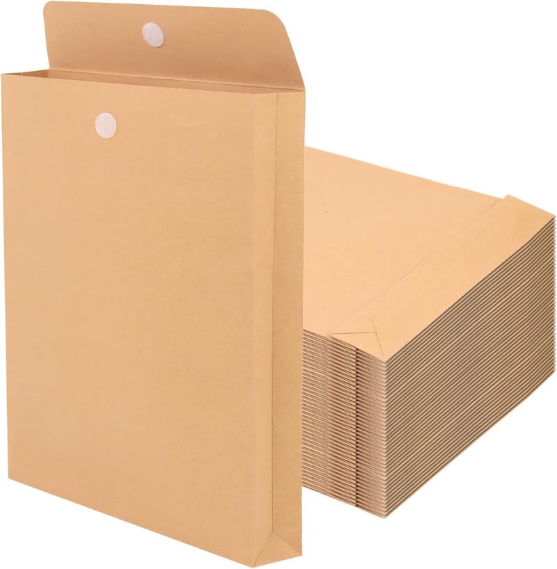 DEEBOX 25 Pack Expandable Large Envelopes 9.4" x 13.2", 200 GSM Mailing Envelopes with Hook and Loop Closure, Manilla Envelope for Documents, Magazines, Photos - Image 1